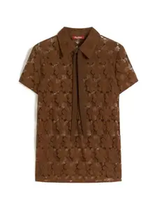 Топ с цветочным кружевом и завязкой на шее Max Mara, коричневый