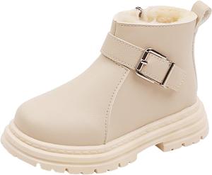 Детские ботинки-блеск для девочек, слипоны Chelsea с боковой молнией, ботильоны на платформе для малышей, повседневные мягкие короткие ботинки для прогулок, зимние теплые плюшевые уличные туфли на плоской подошве EMRELOD, 02-Beige