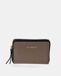 Небольшой кошелек на молнии из кожи флотер Guy Laroche, серо-коричневый