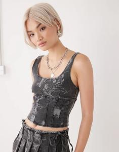 Корсетный топ Ed Hardy с принтом любви в черном цвете