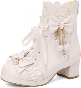 Женские ботильоны с бантом на щиколотке, круглый носок, шнуровка, массивный средний каблук Aikelylmon, 23 White