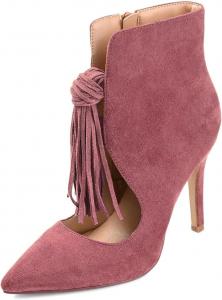 Женские ботильоны MOOMMO с кисточками, на шпильке, с зауженным носком, боковой молнией, вырезами, для платья, на тонком высоком каблуке 10 см, замшевые сандалии-ботильоны, винтажные, розовые, размер 4 M US