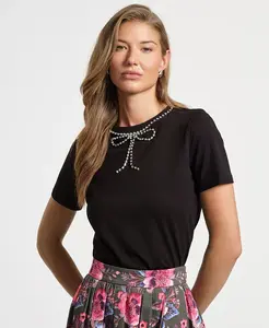 Женская футболка с кристальным бантом на воротнике Isaac Mizrahi, черный