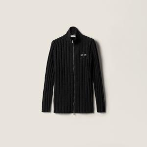 Кардиган из шерсти и кашемира MIU MIU, антрацитовый серый