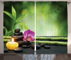 Штора ABAKUHAUS Spa Rustic, орхидейные бамбуковые стебли, универсальные ленточные шторы для гостиной с петлями и крючками, 280 x 175 см, цвет: яблочно-зеленый, пурпурно-красный Abakuhaus