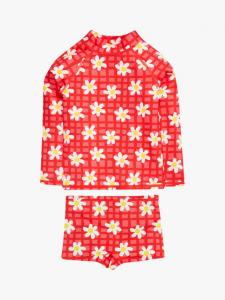 Детский комплект Rachel Floral Check: майка-рашгард и плавки Frugi, Red/Multi