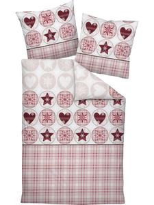 Тонкое фланелевое постельное белье натурально-красного цвета Janine, 155 x 220 + 80 x 80 см