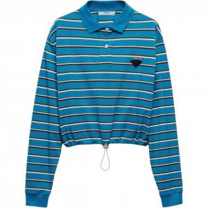 Поло с длинным рукавом в полоску PRADA, cyan