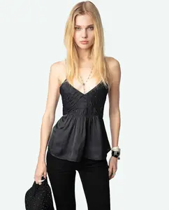 Caraco Cayonne женский атласный топ Zadig & Voltaire, чёрный