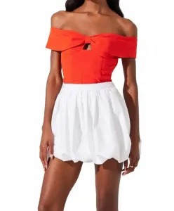 Топ с открытыми плечами и бантом от Телайны, оранжево-красный Astr