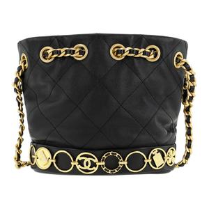 Сумка-ведро из телячьей кожи, сумка через плечо, кросс-боди Trumpets Women's Black CHANEL