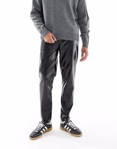 Зауженные брюки из черной искусственной кожи Asos Design