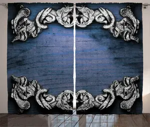 Штора в викторианском деревенском стиле ABAKUHAUS, готическая кованая фурнитура, присборенная тесьма для спальни с петлями и крючками, 280 x 225 см, серебристо-темно-синий Abakuhaus