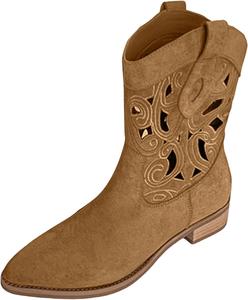 Женские ковбойские сапоги с невысоким каблуком, вышивкой и вырезами, средняя голень, модные короткие сапоги в стиле кантри, классические женские сапожки для концертов и осени JYSwoshoe, Brown