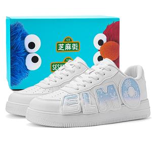 Теплые, амортизирующие, износостойкие, низкие, кроссовки унисекс в коробке SESAME STREET, White Blue