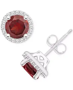 Серьги-Гвоздики с ореолом из серебра 925 пробы с аметистами (1,5 карата) и бриллиантами (1,5 карата) (также с цитринами, гранатами, перидотами и голубыми топазами) Macy'S, garnet