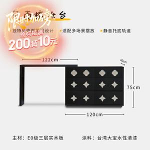 Yu Senyi Комод 120х40х75 см для гостиной и спальни в винтажном французском стиле, 9 ящиков, напольный, белый с черным