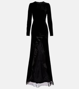 Асимметричное бархатное платье с плиссированной отделкой из шелка Alessandra Rich, Black