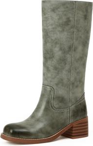 Женские ботинки до середины голени с массивным каблуком, высокие женские ботинки, квадратный носок, удобные повседневные ботинки, низкий каблук, модные стильные ботинки Adolilove, Green