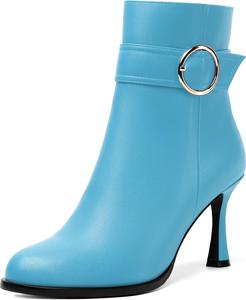 Женские ботильоны WAYDERNS с пряжкой, круглый носок, матовые, однотонные, повседневные, на высоком каблуке 3,3 дюйма, Light Blue