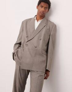 Двубортный свободный пиджак из серой меланжевой фактуры Asos Design