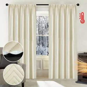 Тепловая завеса, защита от холода, присборенная лента, карман для штанги, затемняющая штора плотностью 320 г/м², светонепроницаемая штора для зимы, гостиная, спальня, 132 x 241 см, бежевый easy home