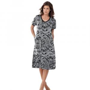 Женская короткая футболка-лежак Dreams & Co. больших размеров, цвет Black White Flower