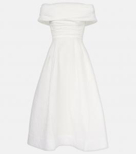 Платье миди с открытыми плечами из парчи Adalyn Rebecca Vallance, слоновая кость