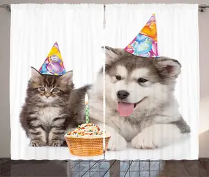 Штора ABAKUHAUS "Рустикальный день рождения", "Конус для вечеринки в честь дня рождения", присборенная штора для спальни с петлями и крючками, 280 x 245 см, белый с коричневым Abakuhaus