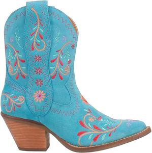 Женские ковбойские сапоги в западном стиле из искусственной замши с изогнутым носком, этнической цветочной вышивкой, массивным высоким каблуком, винтажные Generic, Sky Blue