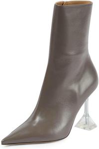 Женские ботинки YDN, стильные, с заостренным носком, закрытые, средняя высота голенища, специальный высокий каблук, боковая молния, ботильоны, зимние, для вечеринок и повседневной носки, размеры 4-16 US, Grey Leather