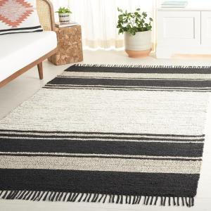 SAFAVIEH коллекция натуральных волокон ковер, 183 x 183 см, Ivory & Black, ручной работы джут и хлопок, дизайн в стиле бохо с бахромой в полоску, идеально для гостиной, спальни, столовой (NF203Z-6SQ)