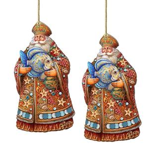 Набор из 2 предметов - Санта с рыбками. Деревянные рождественские украшения Г. Дебрехта. Designocracy, мультиколор