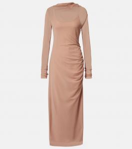 Рубиновый струящийся макси-платье с драпировкой SIR, Light Tan