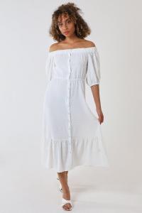 Платье макси с открытыми пуговицами и завязками на пуговицах Blue Vanilla, белый