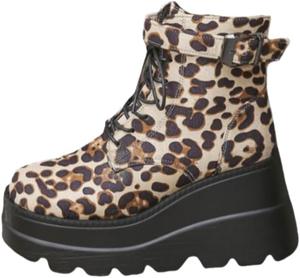 HoaloX Женские модные ботинки - круглый носок, толстая подошва, леопардовый принт - подходят для осенне-зимних ансамблей или прогулок.
