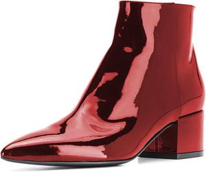 Женские удобные ботильоны FSJ с низким толстым каблуком, круглым носком и боковой молнией, размер 4-15 US, Red Patent