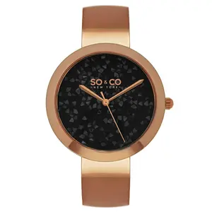 Crystal Elegance: часы-браслет из нержавеющей стали с циферблатом, украшенным кристаллами, и кварцевым механизмом — модель 5249 SO&CO, розовое золото