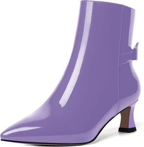 Женские ботильоны MOVINSTEPS с молнией, с бантом из лакированной кожи, с заостренным носком, для вечеринок, модные, с низким каблуком-ступицей, высотой до щиколотки, каблук 2 дюйма, Lavender
