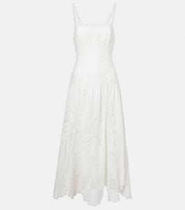 Миди-платье из льняной ткани с гипюром Broderie Anglaise Farm Rio, Off-White