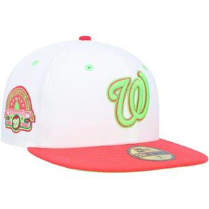 Мужская шляпа New Era Белый/Коралловый Washington Nationals Robert F. Kennedy Memorial Stadium Strawberry Lolli 59FIFTY Облегающая шляпа