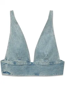 Укороченный джинсовый топ со стразами Purple Brand, синий