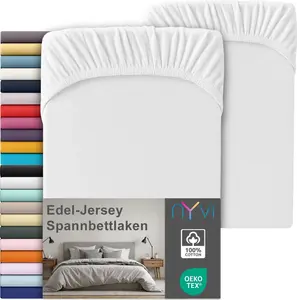 Простыня на резинке из высококачественного трикотажного полотна для матрасов глубиной до 25 см - 100% суперчесаный хлопок, 140 г/м², на резинке по всему периметру, цвет: белый, размер: 90-100 х 200 см (комплект из 2 шт.) NYVI