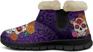Женские ботильоны и полусапожки Highland Cow зимние теплые пушистые снежные ботинки повседневная обувь босиком размеры 36-41 Pointodoor, Skull Flower-Purple