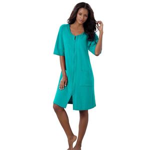 Короткий женский халат из френч терри на молнии спереди Dreams & Co. больших размеров, цвет Aquamarine
