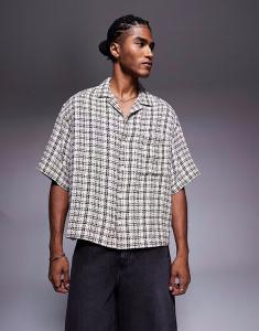 Рубашка свободного кроя с узором «ёлочка» бежевого цвета Asos Design