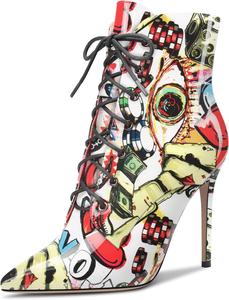 Женские ботильоны Aachcol с коротким голенищем, заостренным носком, стойкой на шпильке средней высоты, лакированные, с молнией и шнуровкой, сексуальные, каблук 4 дюйма, Multicolor D