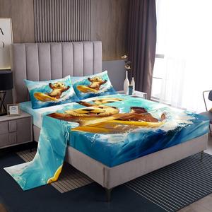 Erosebridal Комплект постельного белья Surfer Otter с принтом серфинга и морской выдры, прибрежный морской дизайн для детей, Orange Brown Blue