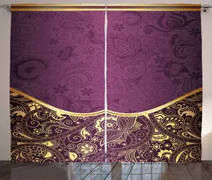 Штора ABAKUHAUS Oriental Rustic, восточный цветочный узор, универсальная ленточная штора для гостиной с петлями и крючками, 280 x 175 см, фуксия, светло-желтый, сливовый Abakuhaus