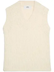 Свитер в рубчик с V-образным вырезом Ami Paris, нейтральный